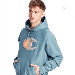 Champion Mens Reverse Weave Hoodie with Big Textured C in Middle